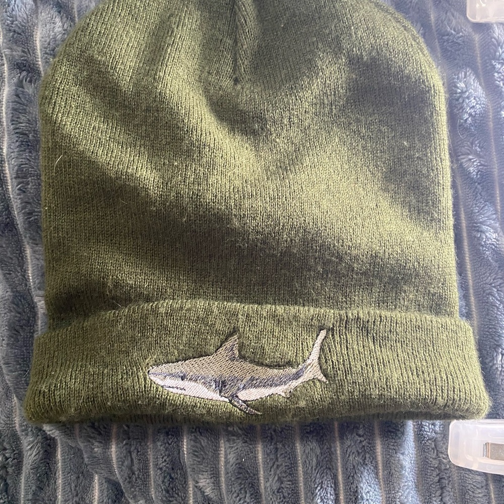 Green Beanie with Shark Embroidery